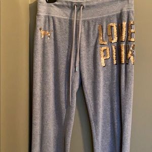 Pink velour jogging pants